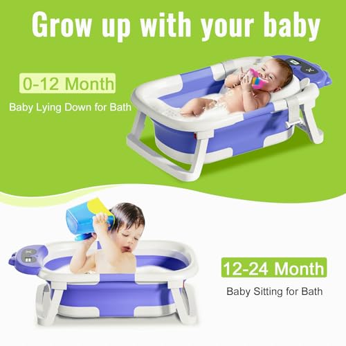 Collapsible Baby Bathtub with Thermometer and Cushion