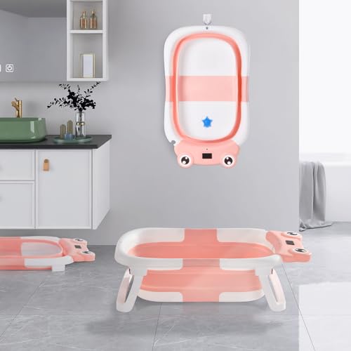 Portable Foldable Baby Bathtub with Cushion & Thermometer