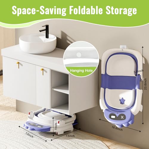 Collapsible Baby Bathtub with Thermometer and Cushion