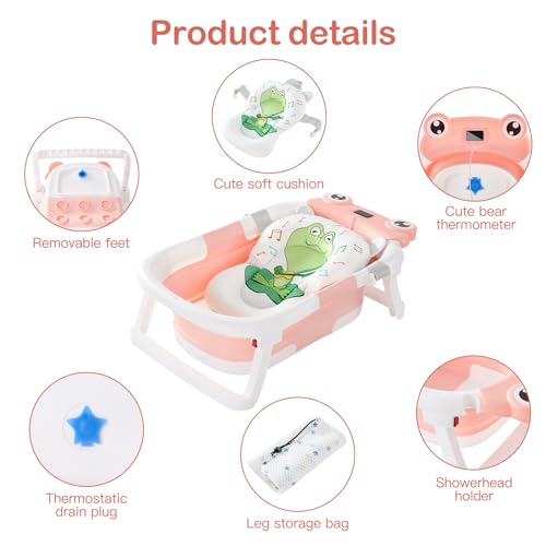 Portable Foldable Baby Bathtub with Cushion & Thermometer