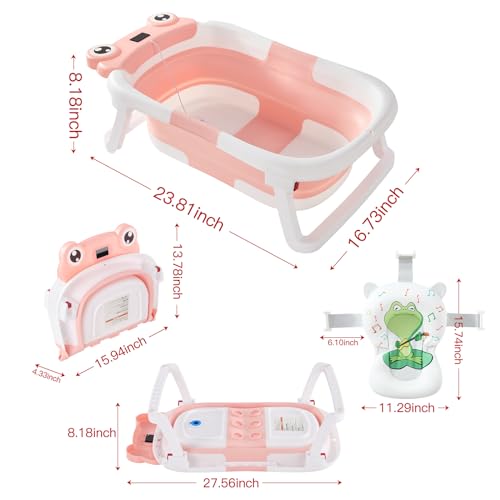 Portable Foldable Baby Bathtub with Cushion & Thermometer