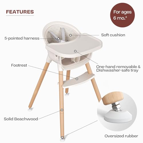Fodoss 3-in-1 Convertible Wooden High Chair