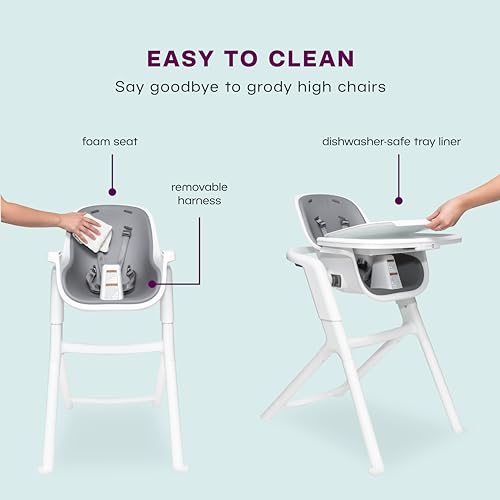 4moms Connect High Chair with Magnetic Tray, White/Grey