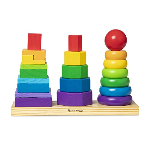 Melissa & Doug Geometric Stacker - Fun Educational Wooden Toy
