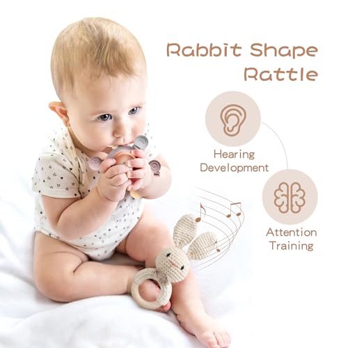 Handmade Wooden Bunny Rattle and Teether Set