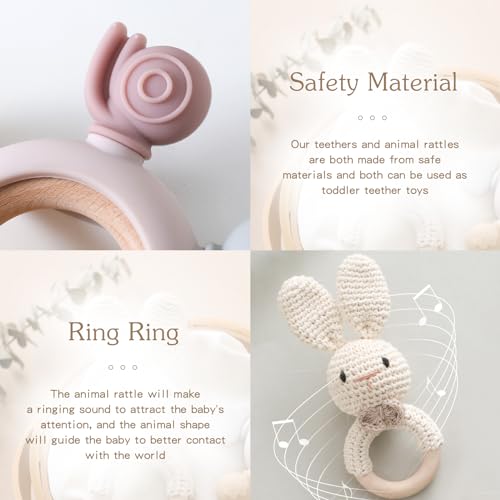 Handmade Wooden Bunny Rattle and Teether Set
