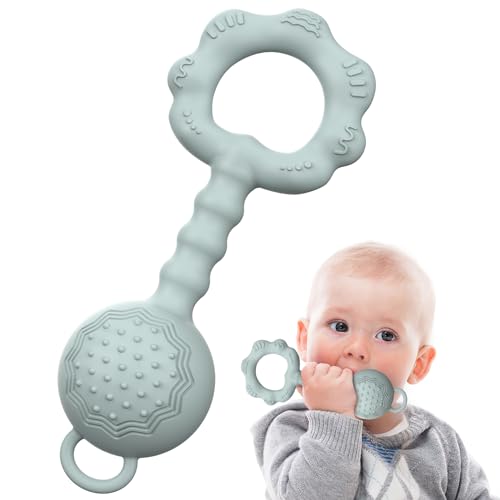 2-in-1 Rattle Teether Toy, Food Grade Silicone, Gray