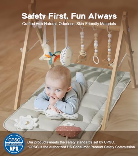 Natural Pine Wood Baby Play Gym with Sensory Toys