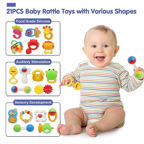 21PCS Qizebaby Baby Rattles Set for Infant Sensory