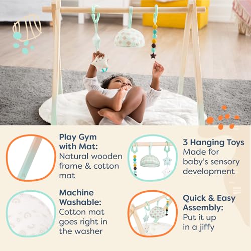 B. toys Wooden Baby Play Gym with Sensory Toys