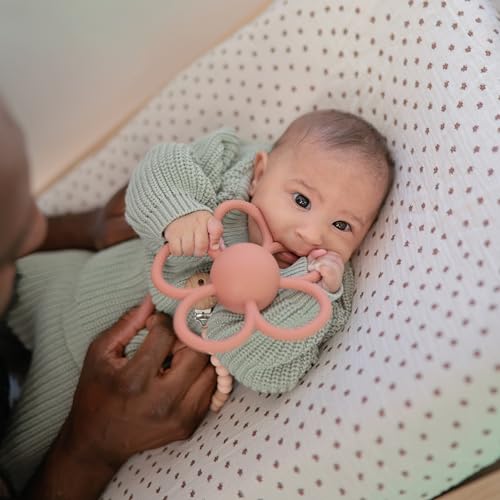 mushie Baby Silicone Daisy Rattle Teether Toy