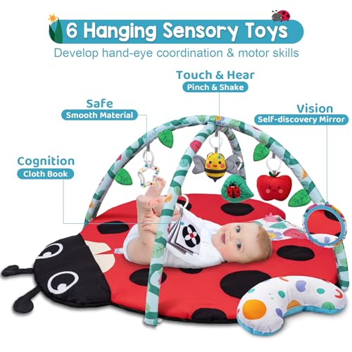 Jyusmile Baby Play Gym Mat with 6 Toys