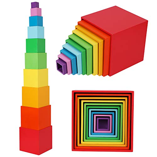 Wooden Stacking Boxes in Rainbow Colors for Toddlers