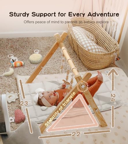 Natural Pine Wood Baby Play Gym with Sensory Toys