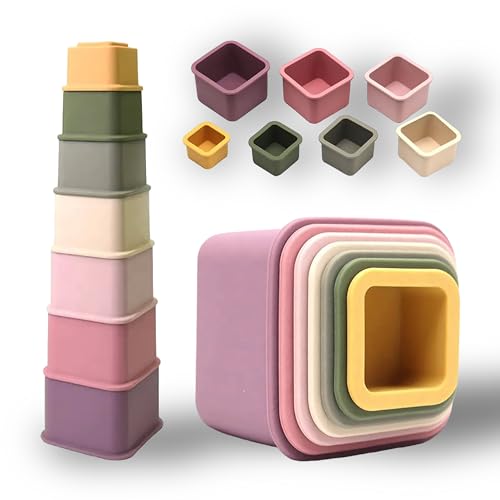 QOOB SPIN Baby Stacking Cups Set - Square Silicon