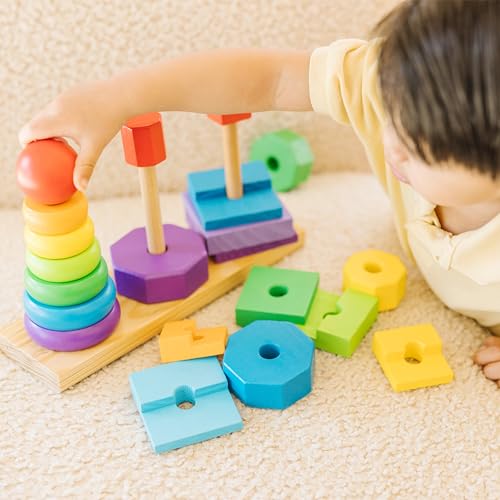 Melissa & Doug Geometric Stacker - Fun Educational Wooden Toy