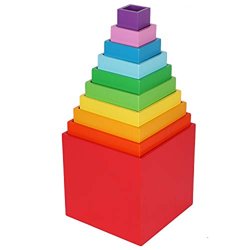 Wooden Stacking Boxes in Rainbow Colors for Toddlers