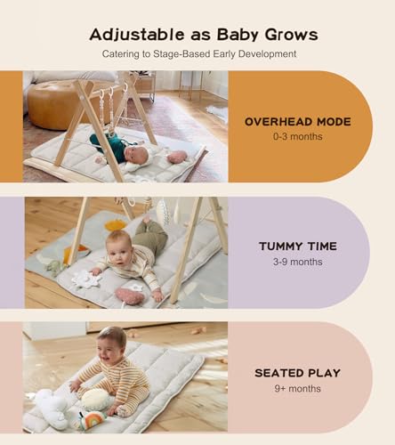 Natural Pine Wood Baby Play Gym with Sensory Toys