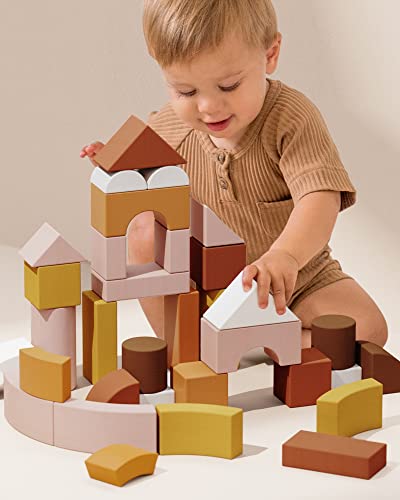 34-Piece Toddler Wooden Building Blocks Set: Innovative Shapes & Colors