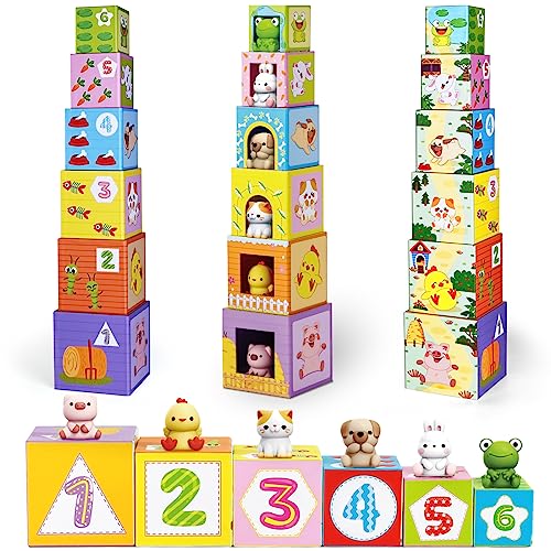ShyLizard Farm Animal Sorting Stacking Toy Set for Toddlers