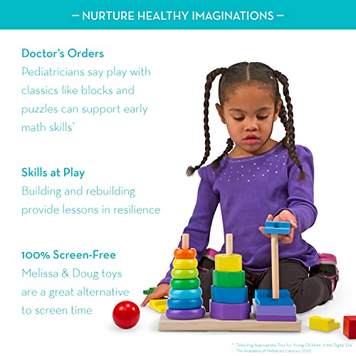 Melissa & Doug Geometric Stacker - Fun Educational Wooden Toy