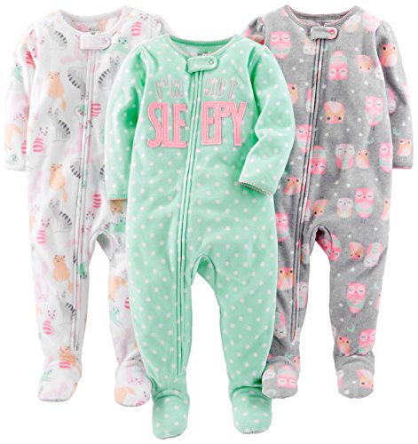 Carter's Baby Girls' 3-Pack Fleece Footed Pajamas, 18 Months