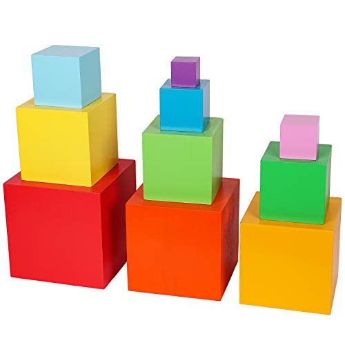 Wooden Stacking Boxes in Rainbow Colors for Toddlers