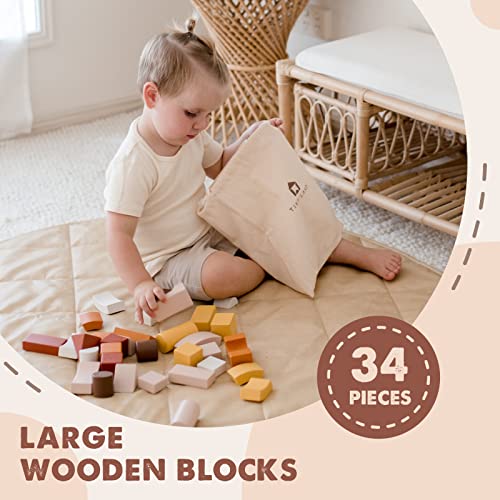 34-Piece Toddler Wooden Building Blocks Set: Innovative Shapes & Colors
