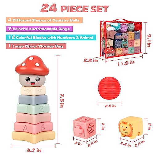 Montessori Silicone Baby Toy Blocks - Teething Stacking Learning