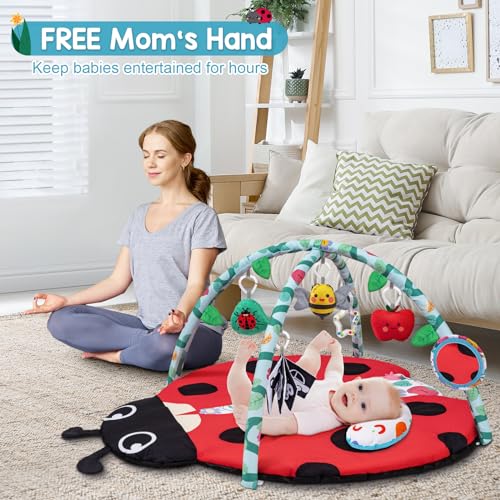 Jyusmile Baby Play Gym Mat with 6 Toys