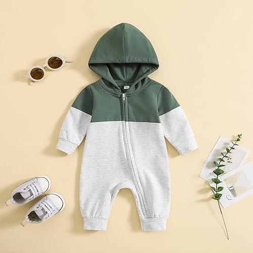 Color Block Hooded Romper for Newborn Boys