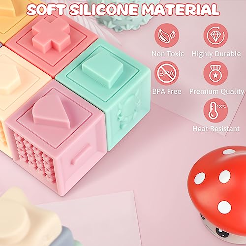 Montessori Silicone Baby Toy Blocks - Teething Stacking Learning