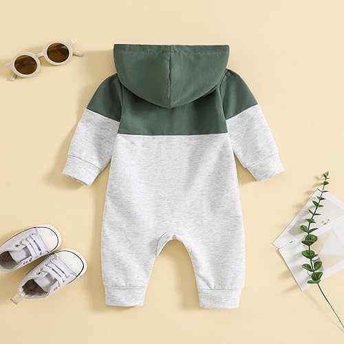 Color Block Hooded Romper for Newborn Boys