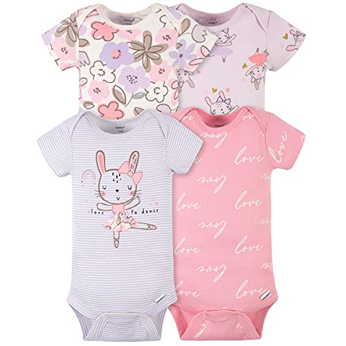 Gerber Baby Girls 4-Pack Bunny Bodysuits, 18 Months