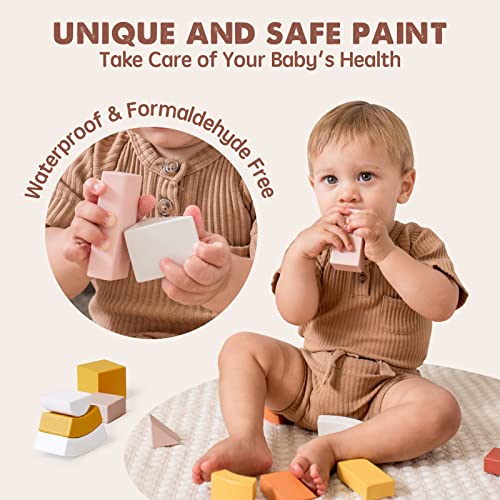 34-Piece Toddler Wooden Building Blocks Set: Innovative Shapes & Colors