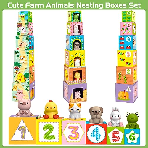 Farm Animals Nesting & Stacking Toy Blocks for Toddlers