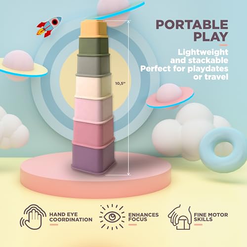 QOOB SPIN Baby Stacking Cups Set - Square Silicon