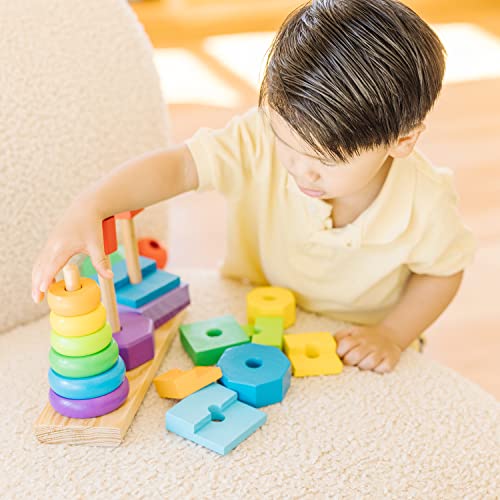 Melissa & Doug Geometric Stacker - Fun Educational Wooden Toy