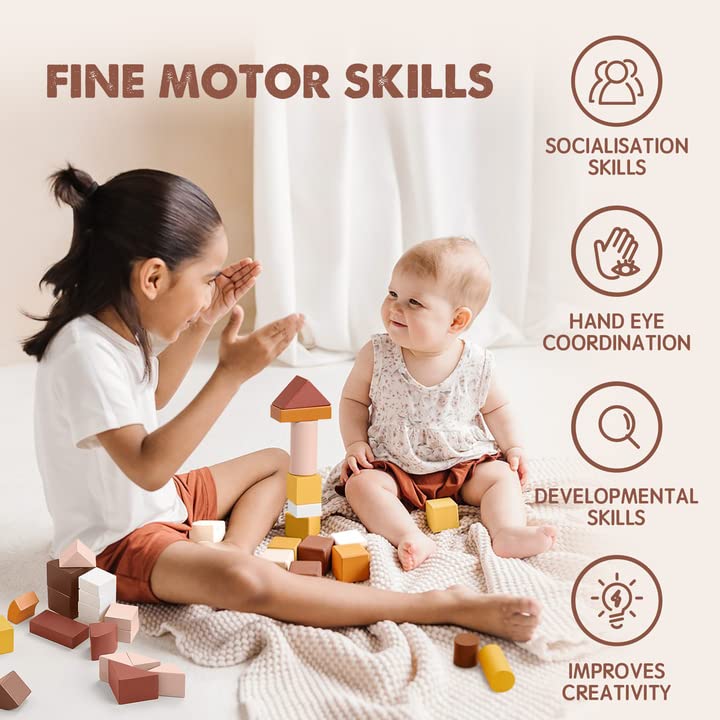 34-Piece Toddler Wooden Building Blocks Set: Innovative Shapes & Colors