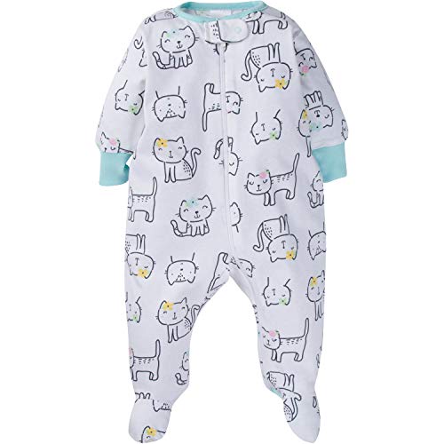 4-pack Cat Print Baby Girls Footie Sleepers, 0-3 Months