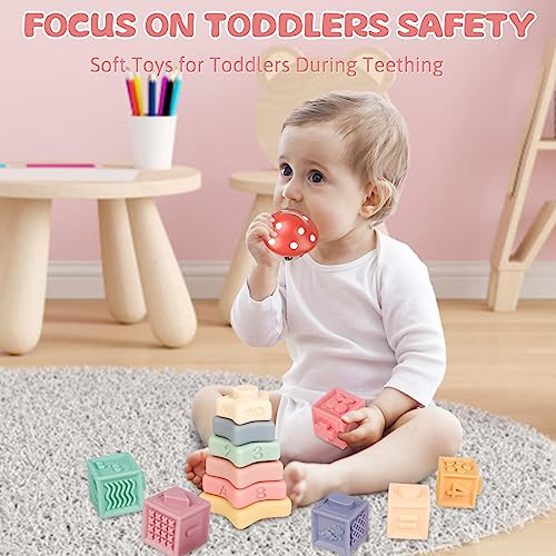 Montessori Silicone Baby Toy Blocks - Teething Stacking Learning