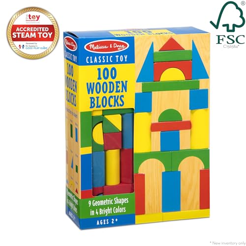 Melissa & Doug Wooden Building Blocks Set - 100 Blocks
