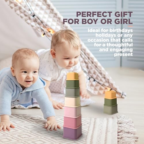 QOOB SPIN Baby Stacking Cups Set - Square Silicon