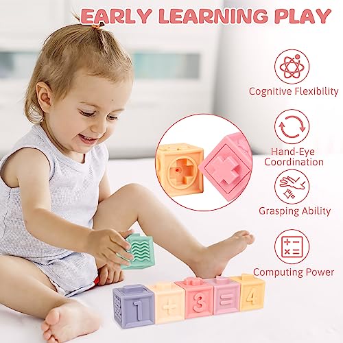 Montessori Silicone Baby Toy Blocks - Teething Stacking Learning