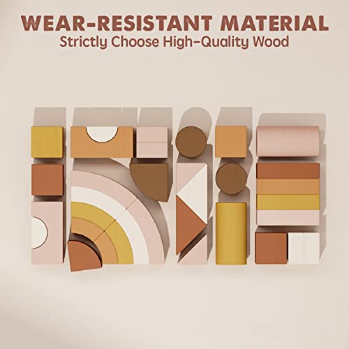 34-Piece Toddler Wooden Building Blocks Set: Innovative Shapes & Colors