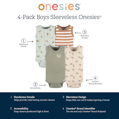 Gerber Baby Boy's Sleeveless Onesies Bodysuit, Sea Turtles