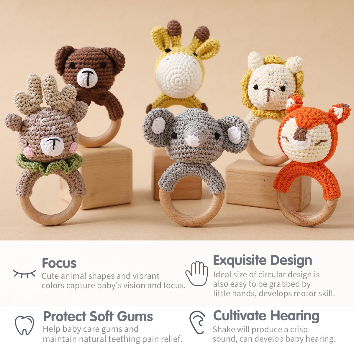 Crochet Animal Teething Rattle for Babies