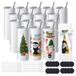 16-Pack 20oz White Stainless Steel Sublimation Tumblers