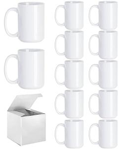 15 oz White Sublimation Coffee Mugs - Set of 12