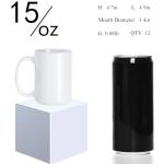 15 oz White Sublimation Coffee Mugs - Set of 12